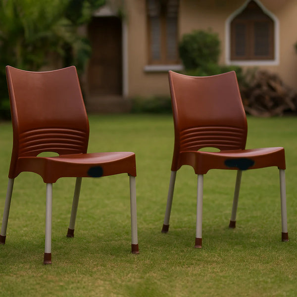 🤎 Classic Outdoor Plastic Chairs – Brown & Beige Set of 2 🪑