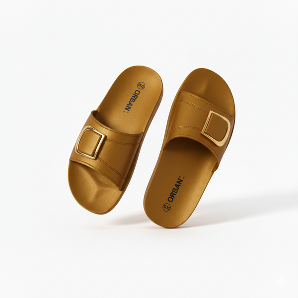 🩷 Borbun Women’s Pink Slide Sandals with Golden Buckle 🩷
