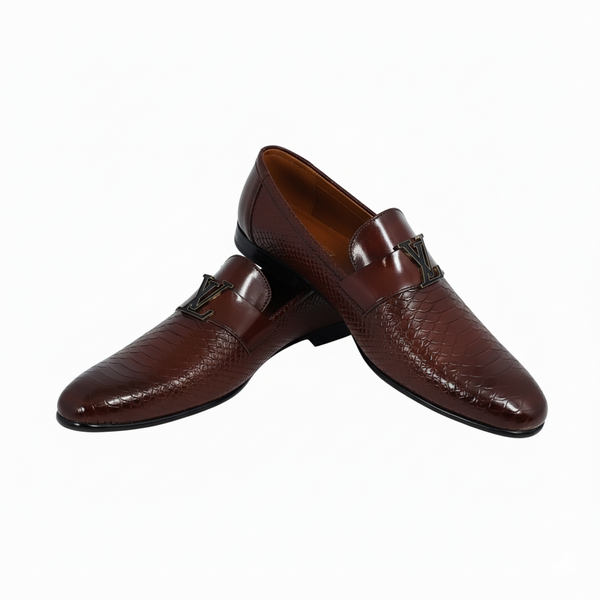Brown Snakeskin Loafers with LV Accent - Premium Men's Dress Shoes 🌟