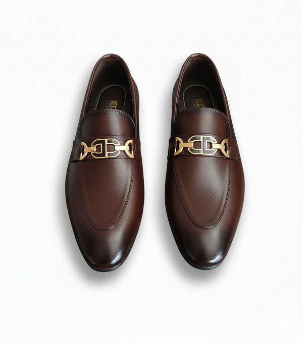 👞 Handmade Tan Rexine Loafers with Silver Geometric Strap - HS Shoes x Business Point Trader Collaboration 🌟