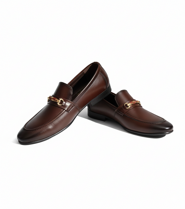 👞 Handmade Brown Rexine Loafers with Gold Chain Strap - HS Shoes x Business Point Trader Collaboration 🌟