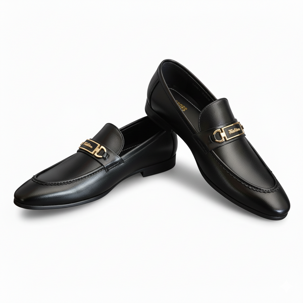 👞 Handmade Black Rexsine Loafers with Gold Strap - HS Shoes x Business Point Trader Collaboration 🌟