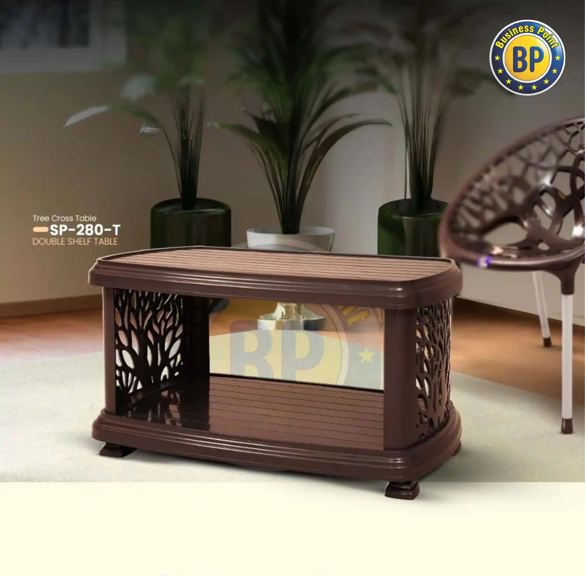 Full Hard Plastic double shelf tree Table